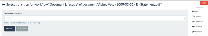 Screenshot 2024-10-31 at 12-31-15 Select transition for workflow Document Lifecycle of document Abbey Vets - 2009-03-31 - R - Statement.pdf Mayan EDMS